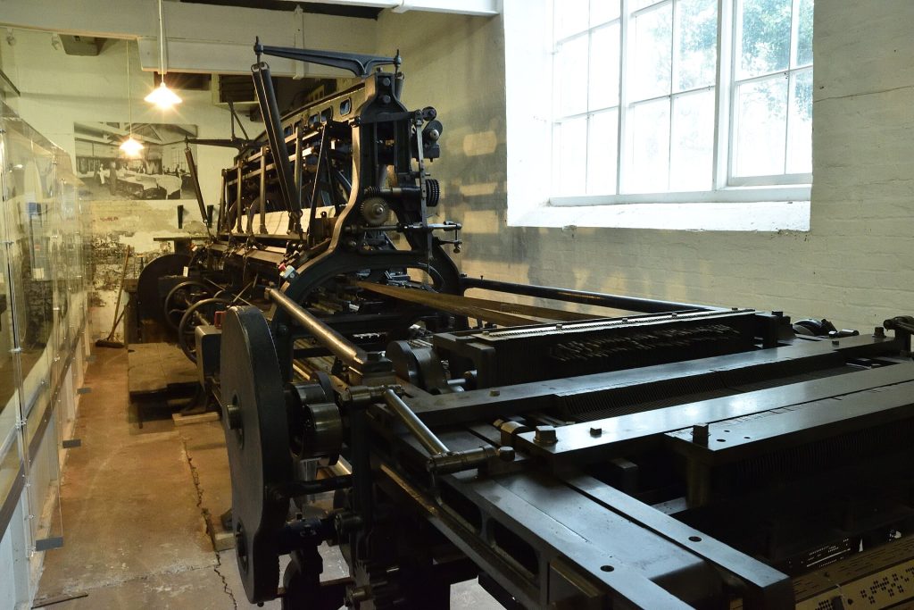 Lace machine built in 1881 based on John Heathcoat's invention, (C) Nottingham Industrial Museum